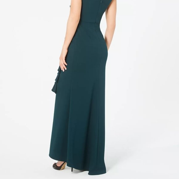 BETSY & ADAM Women's Sleeveless Ruffle-Detail Gown Pine Size 14 - Picture 7 of 7